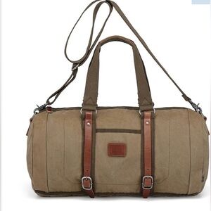 TSD Forest Weekend Duffle Bag in Olive Green with Brown Leather Trim